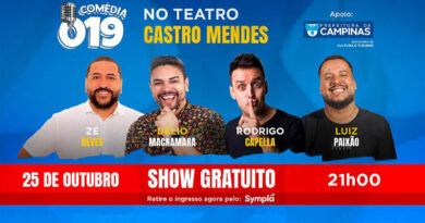 Comédia 019 vê em show gratuito no Teatro Castro Mendes, dia 25/10, sábado comédia019